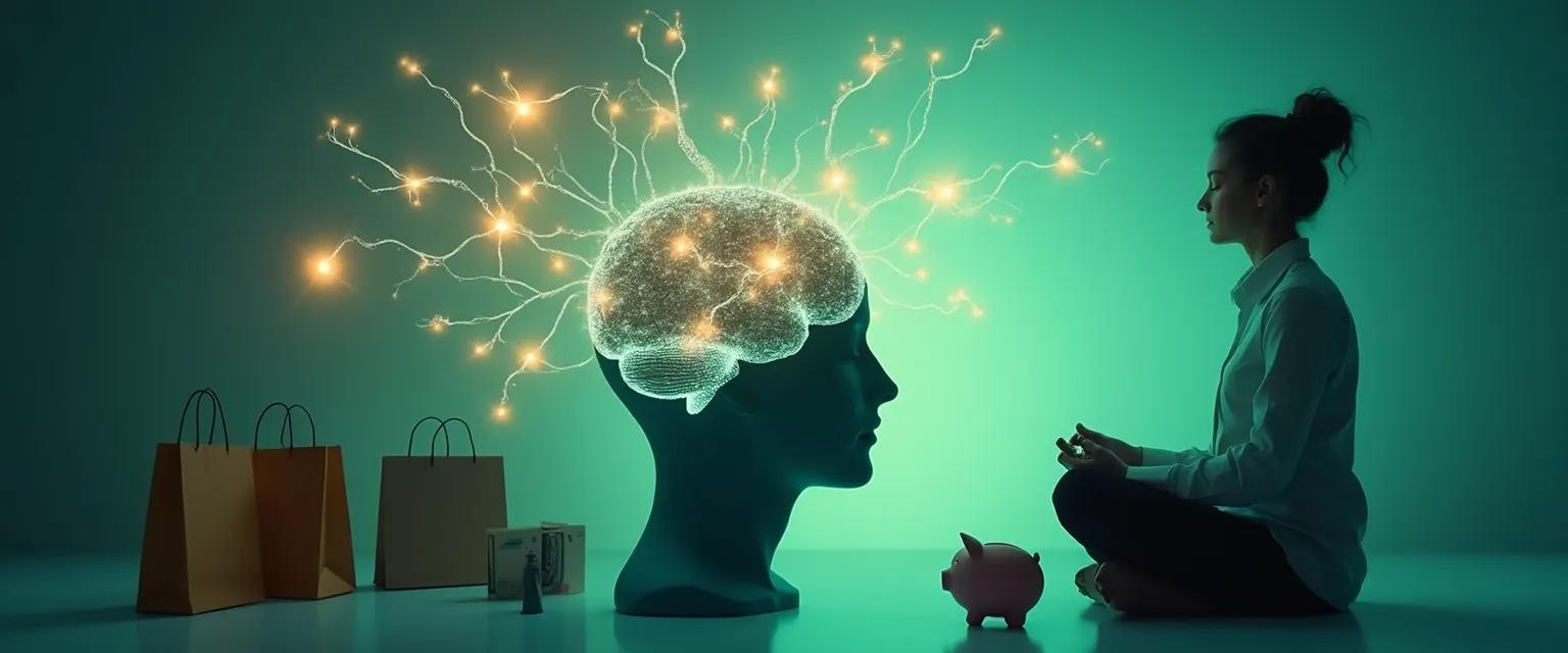 woman meditating in front of a brain surge symbolizing financial power