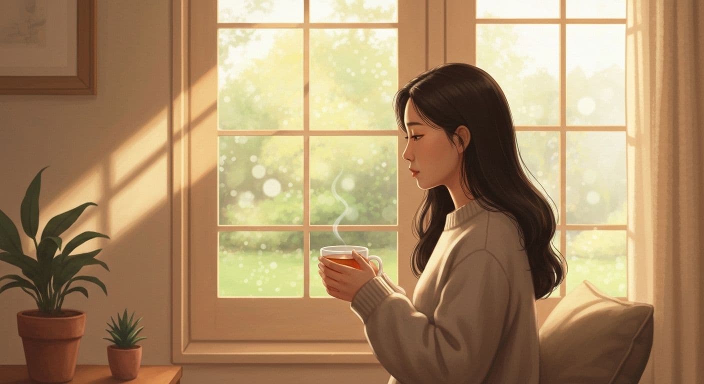 Person experiencing anticipatory grief while attempting daily tasks, looking overwhelmed but hopeful