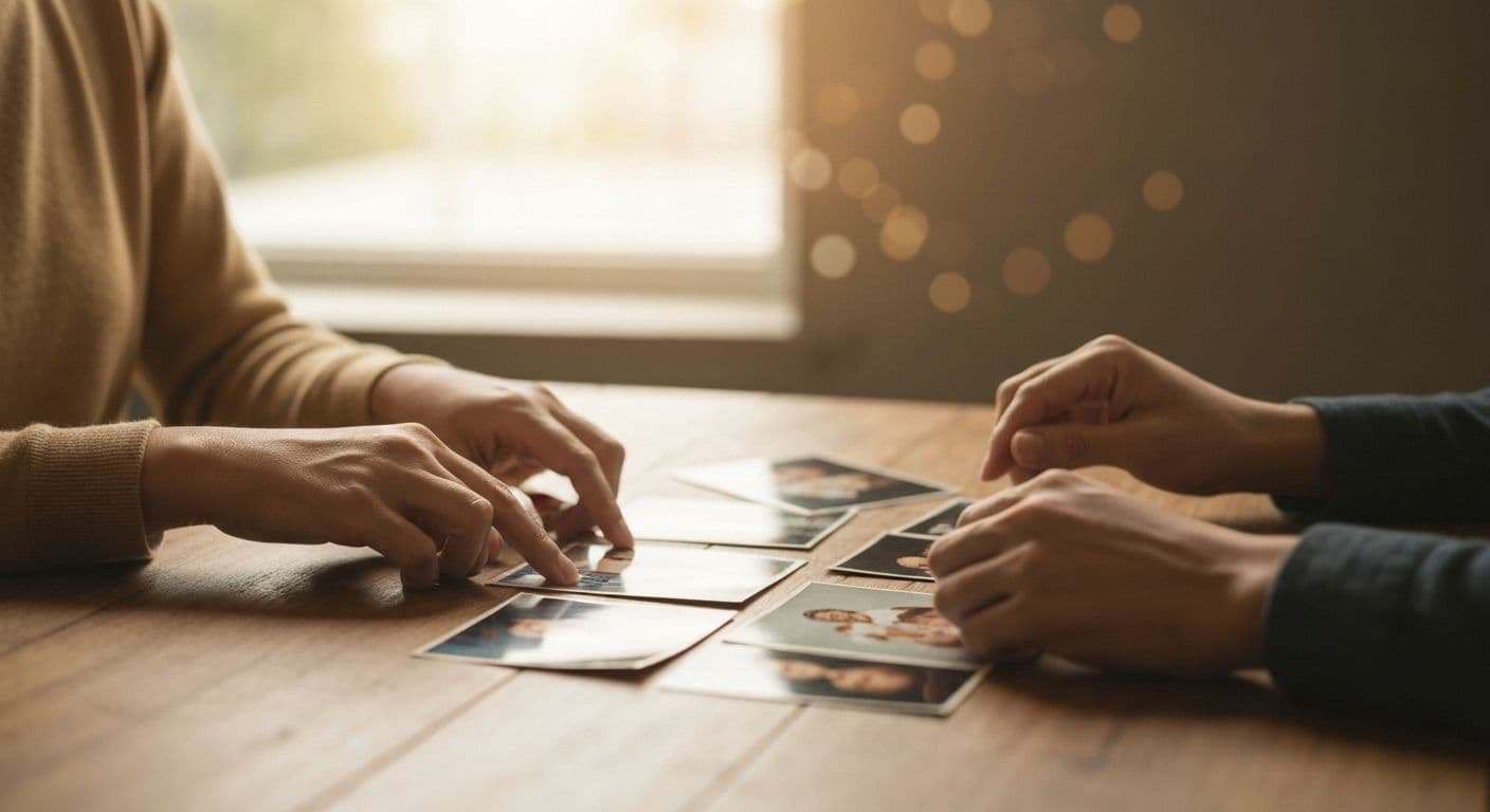 Two people sharing comforting memories about what do you say to someone who lost someone