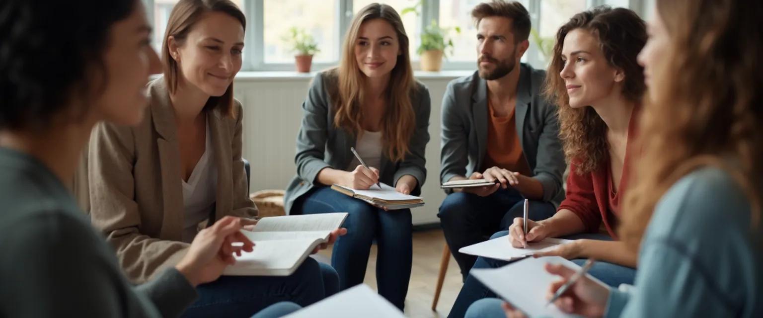 Team members engaging in self-awareness exercises to improve organizational behavior and team dynamics