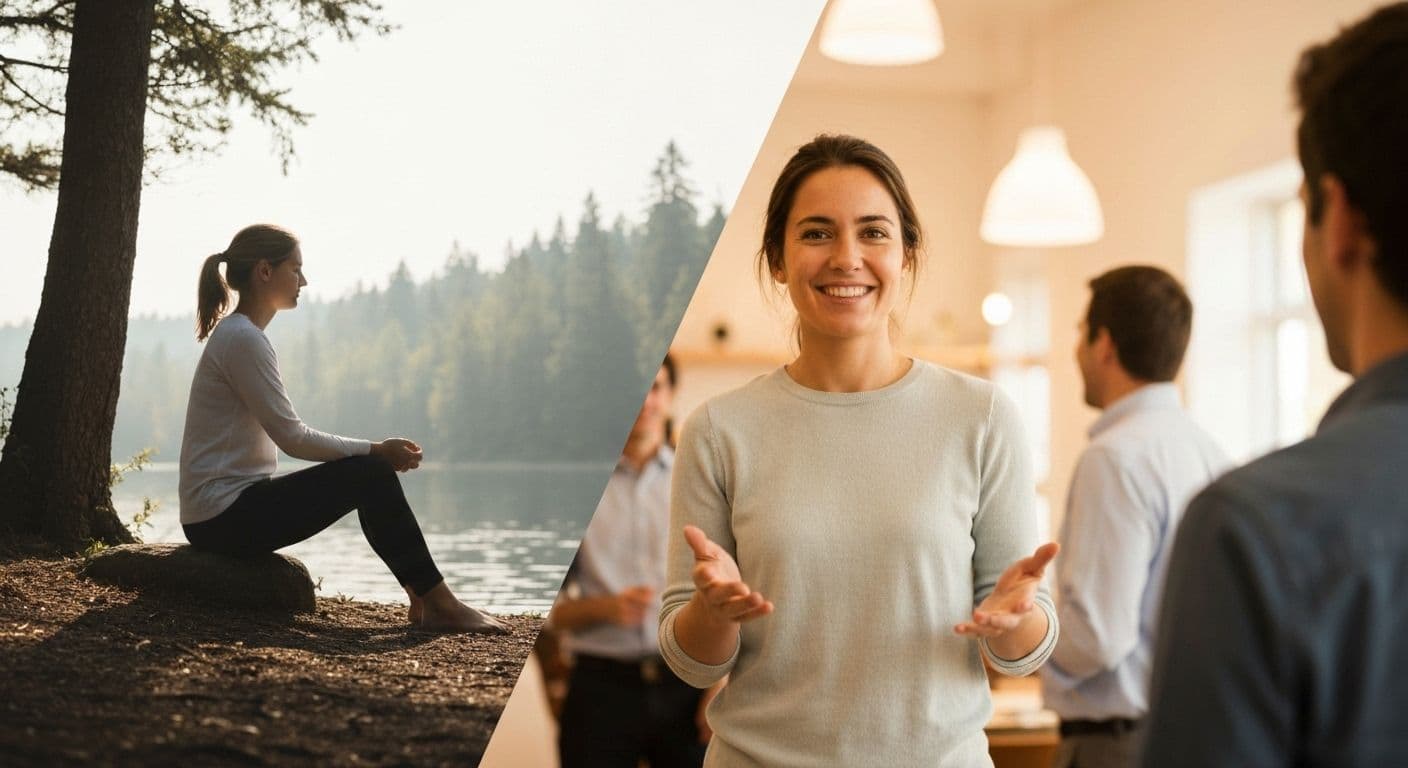 Person reflecting on public self awareness and private self awareness for better mental health balance