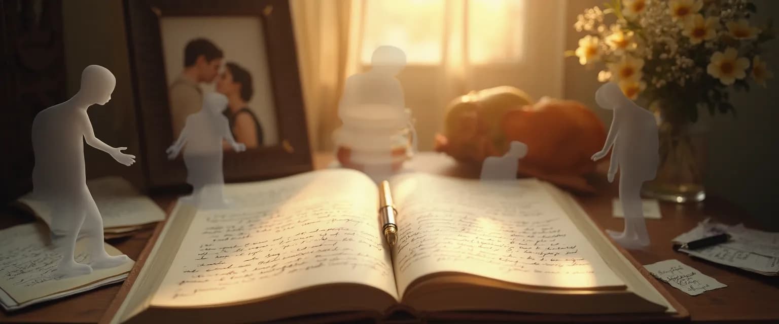 Person writing in journal using grief writing prompts to connect with lost loved ones