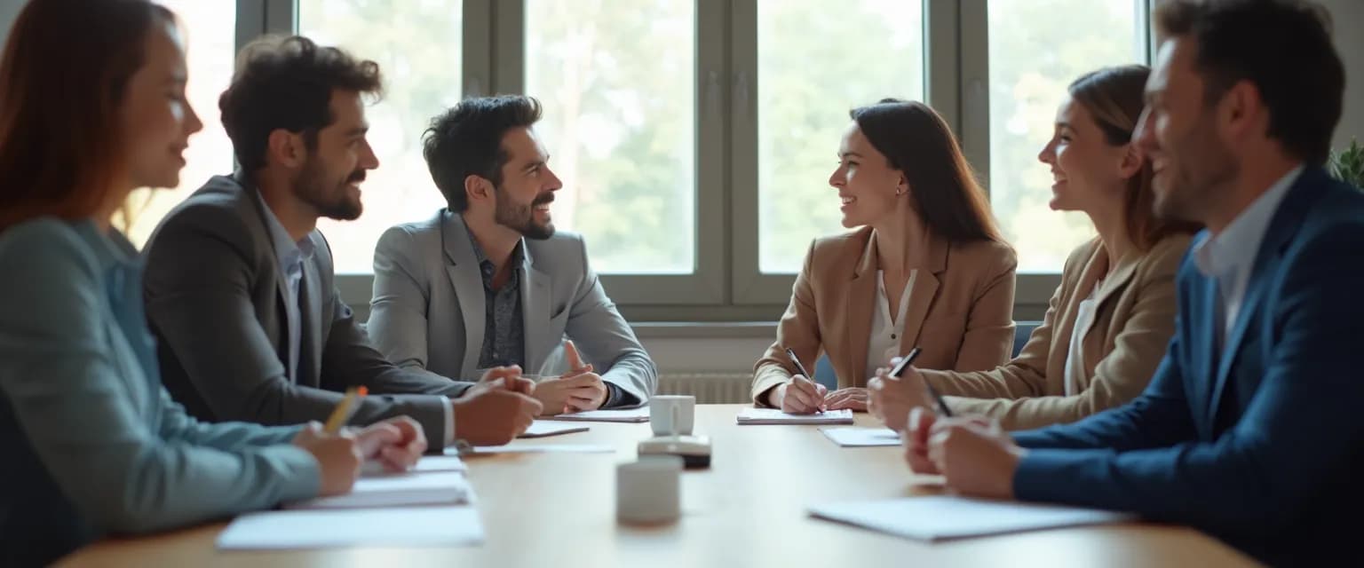 Team practicing self-awareness exercises in the workplace during a meeting