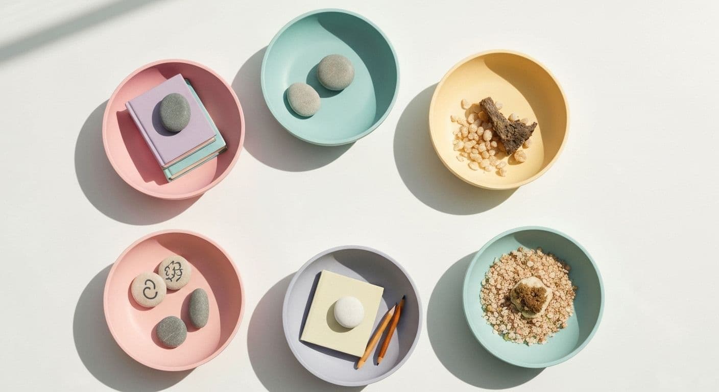 Illustration of the seven daily ingredients in a healthy mind platter for emotional well-being and mental balance