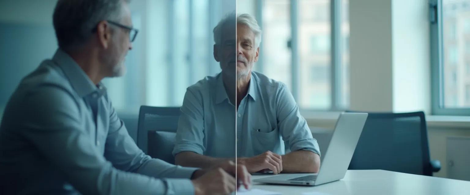 Professional practicing Ellen Langer mindfulness techniques during work activities