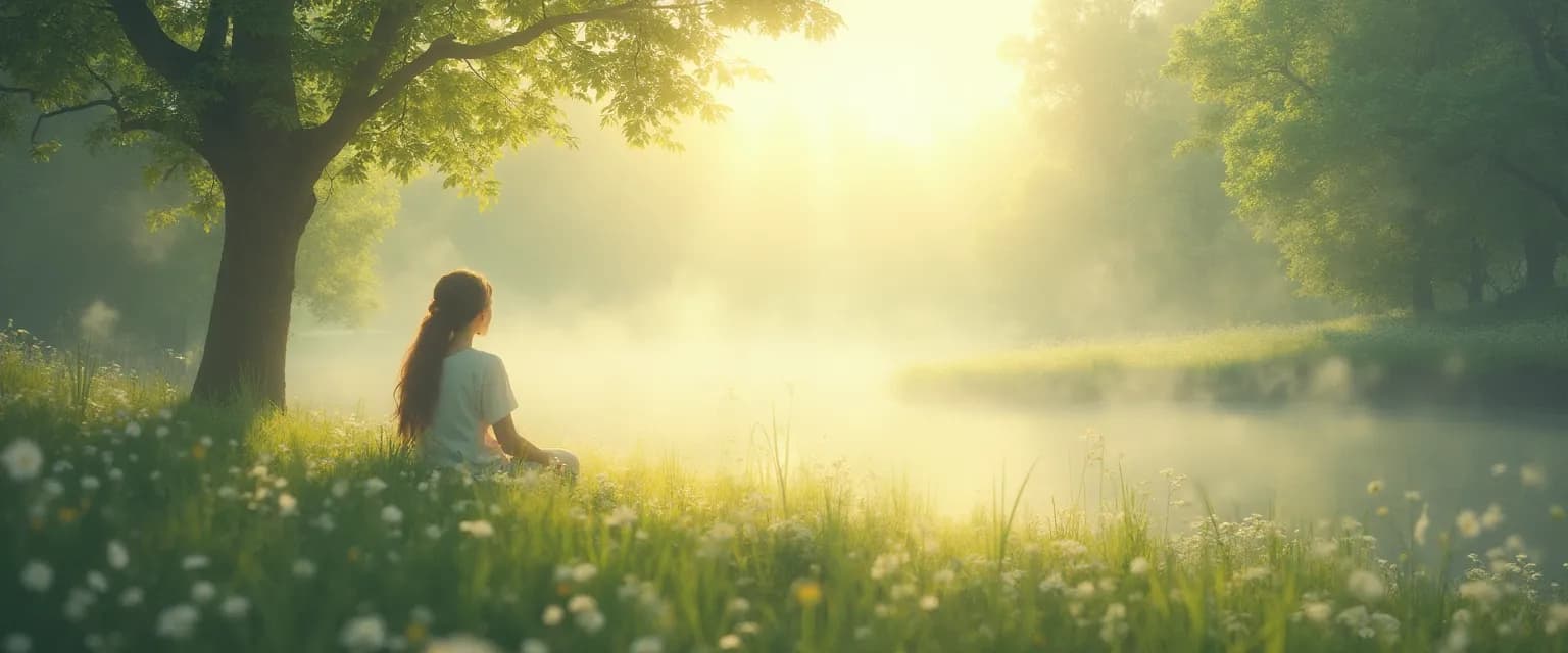 Person practicing anxiety and visualization techniques with eyes closed in a relaxed position