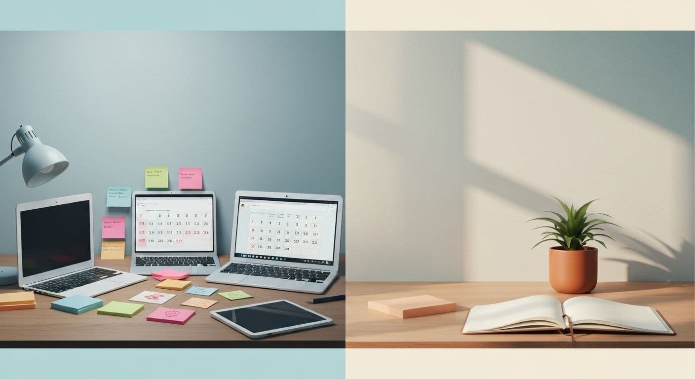 Person taking a mindful pause during busy day, transitioning from mind full to mindful state