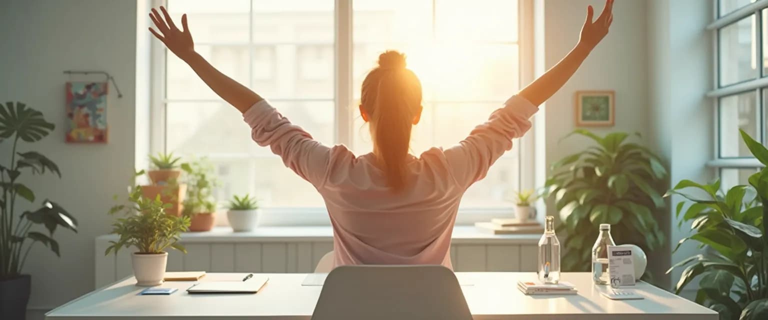 Professional taking a strategic microbreak to enhance workplace employee wellbeing at desk