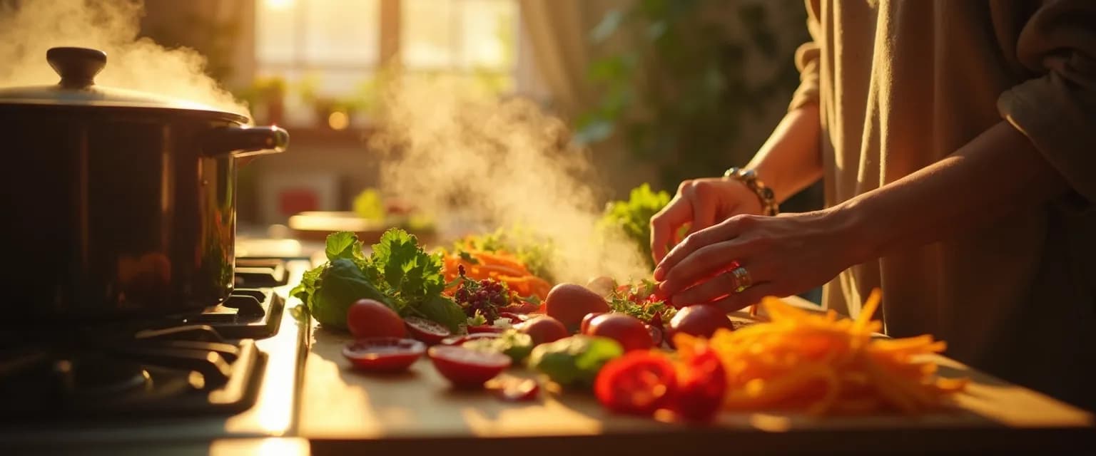 Person mindfully cooking a nourishing meal while going through a breakup
