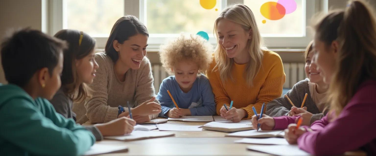 Middle school students participating in self-awareness classroom exercises