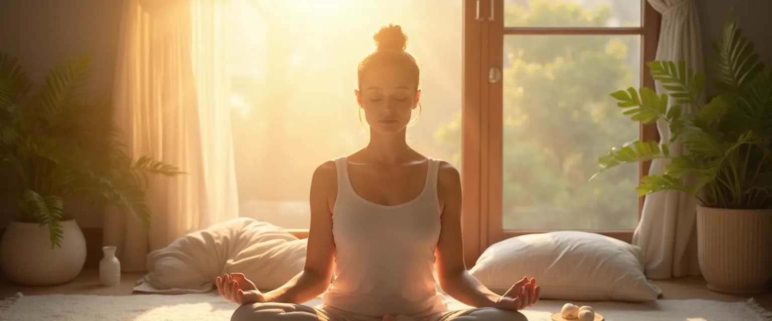 Person practicing 5-minute guided meditation for depression relief in morning sunlight