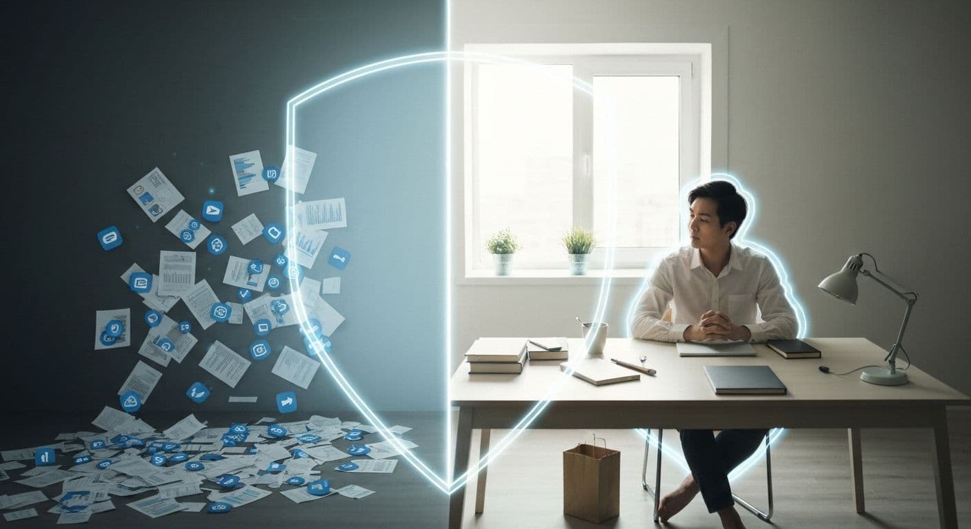 Person creating a protected mind zone with mental boundaries for peak performance and focused work