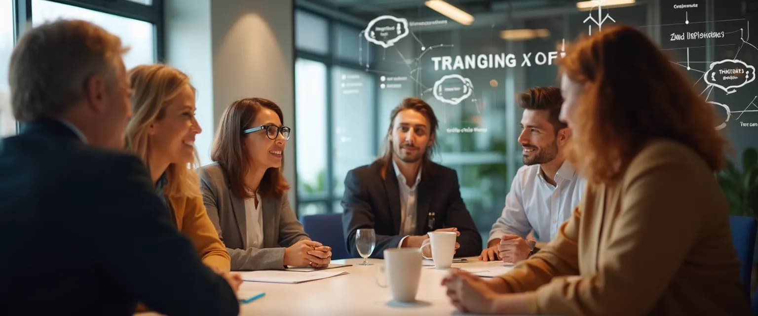 Professional practicing emotional intelligence development exercises during workplace meeting