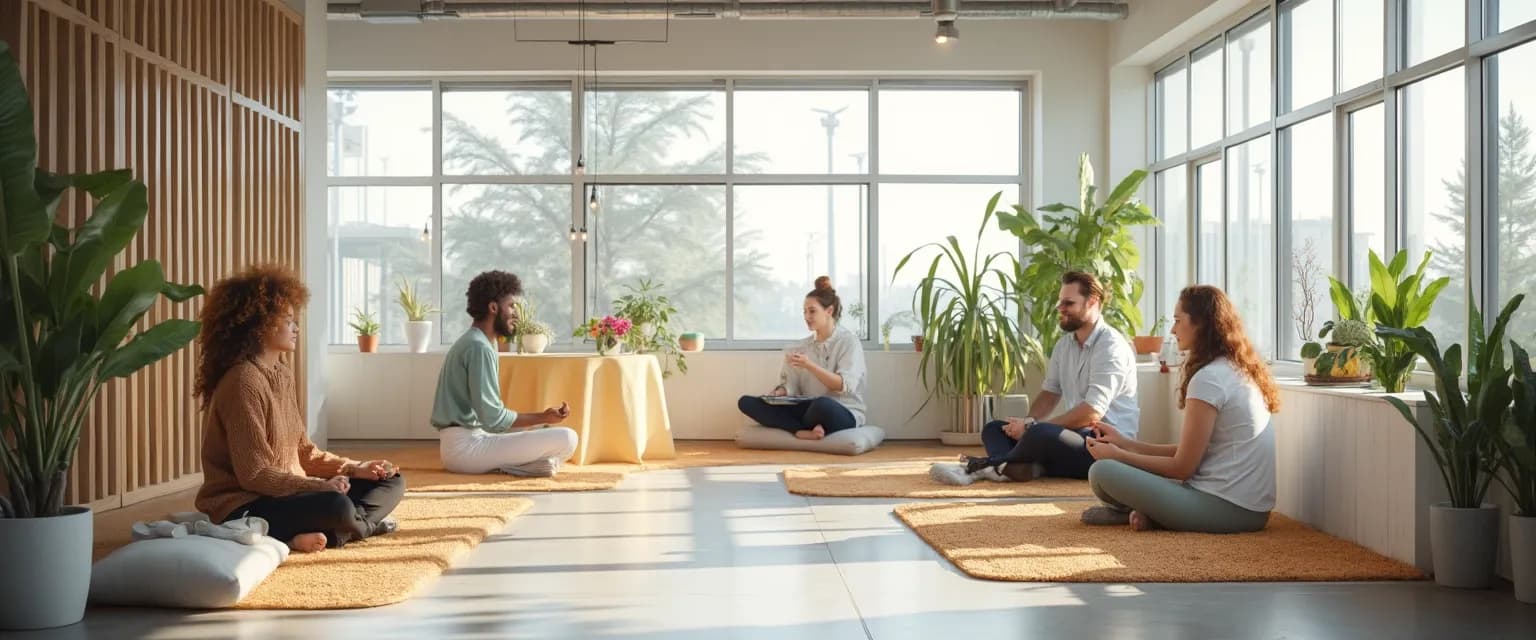 Employee using wellness station to improve health and wellbeing in the workplace