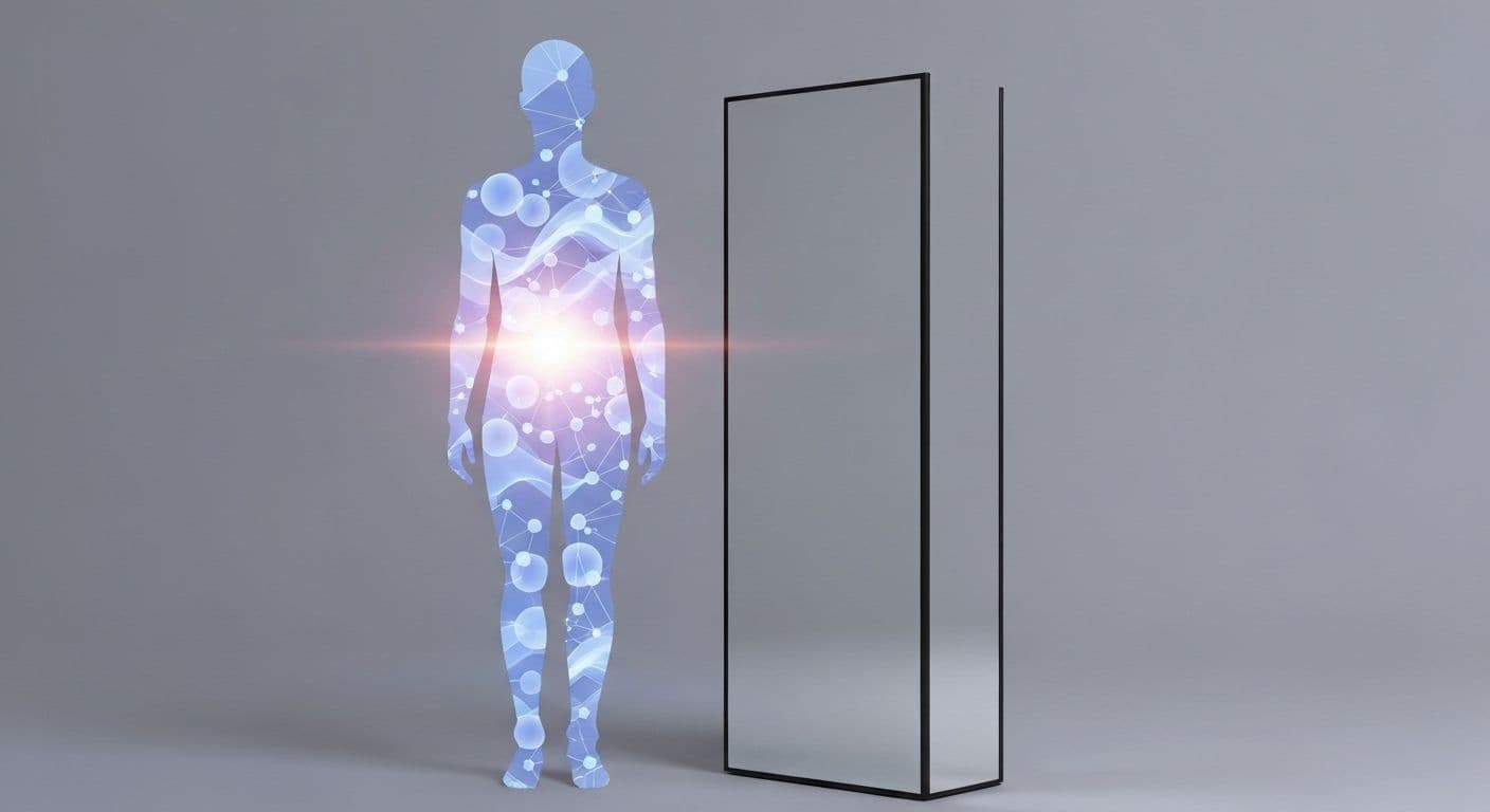 Person viewing their thoughts from a higher perspective illustrating self awareness abstract thinking concepts