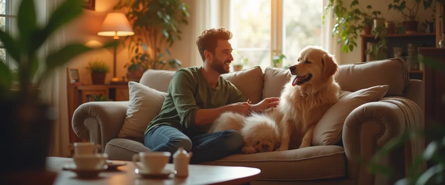 Person managing anxiety in solo living with pet companionship