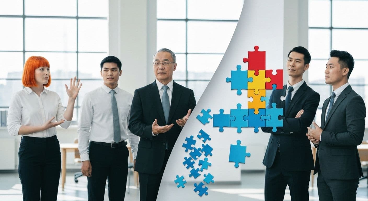 Team practicing social awareness and relationship management techniques during productive conflict resolution meeting