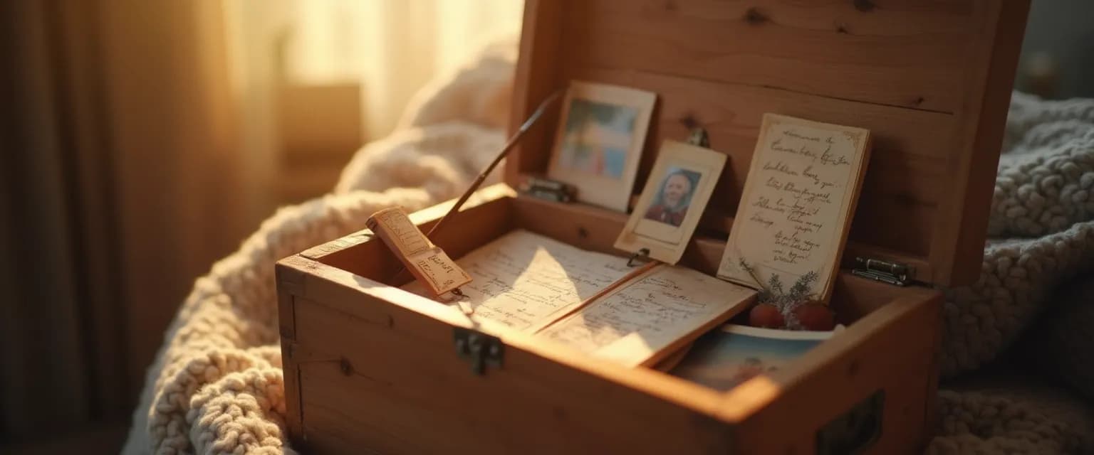 Personalized memory box as a thoughtful gift for bereaved friend containing photos and mementos