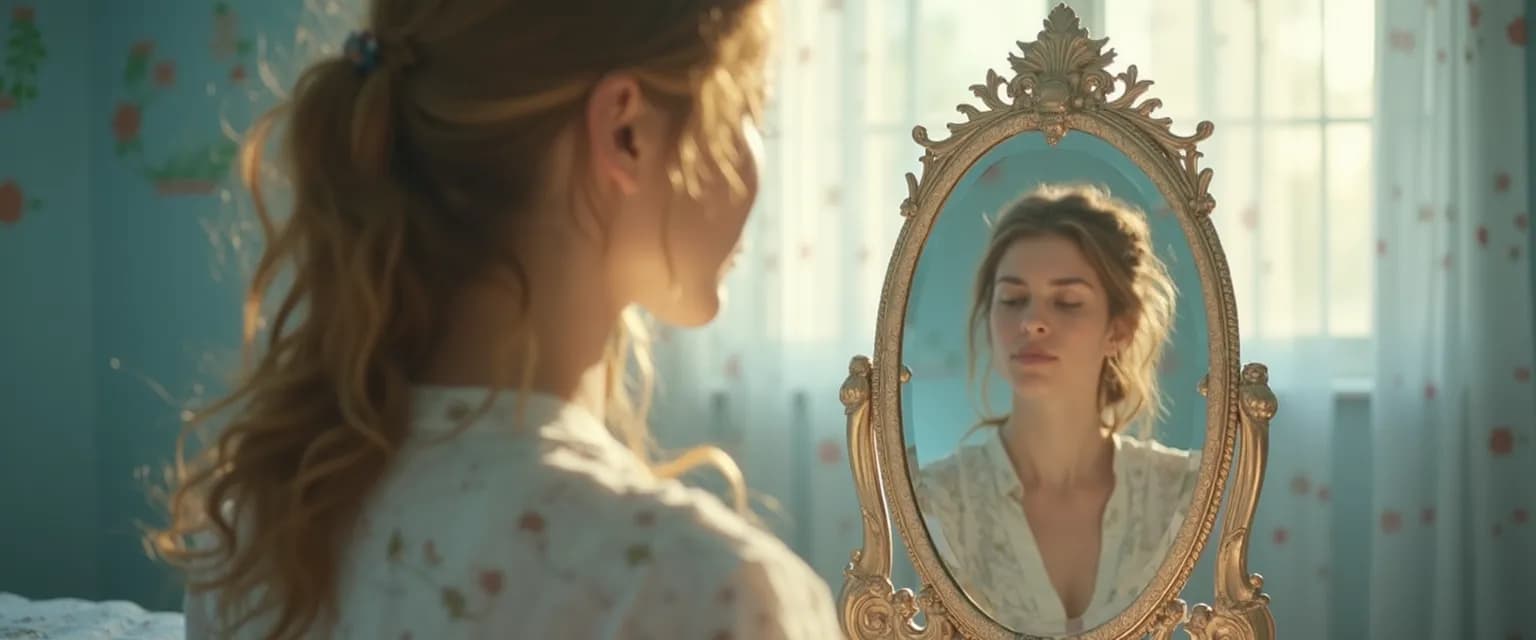 Person practicing mirror work affirmations for heartbreak healing and becoming whole