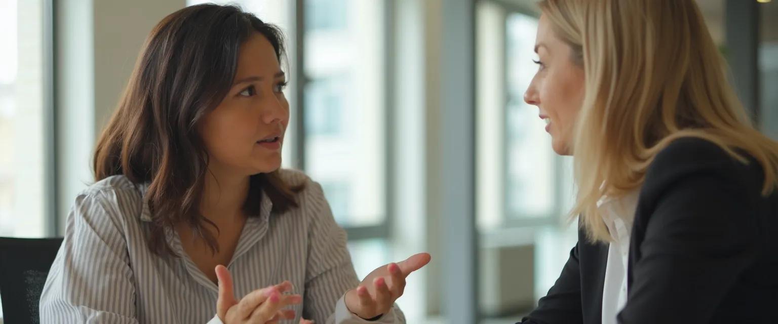Professionals using emotional intelligence and communication through body language in a meeting