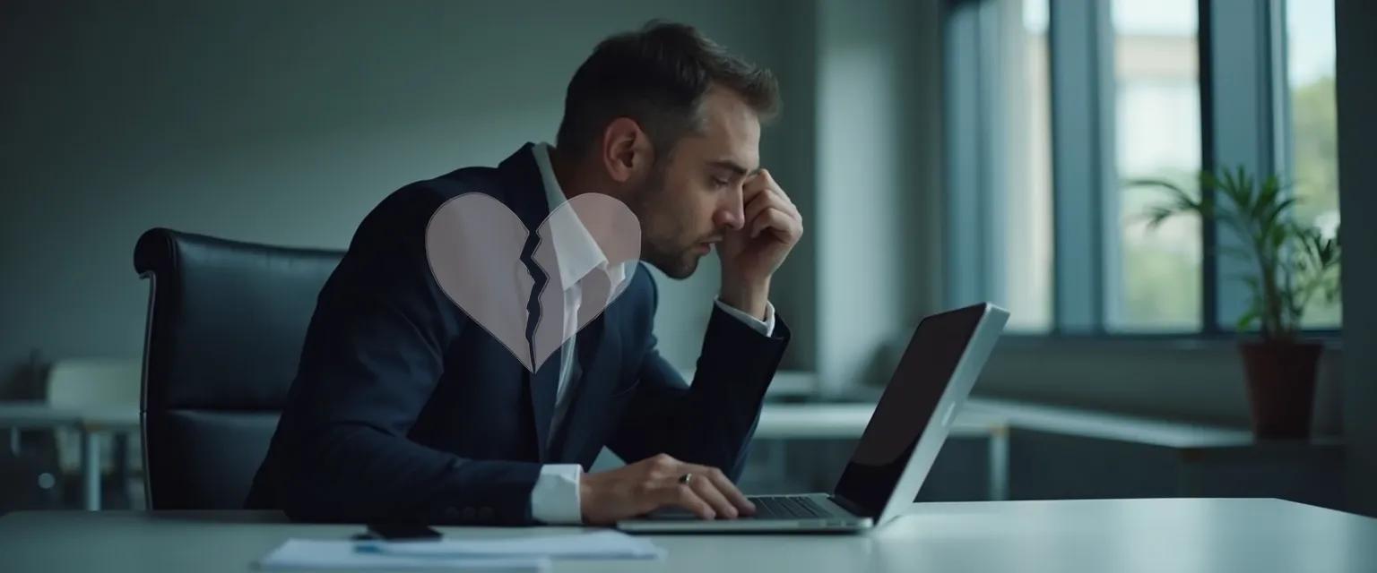 Professional woman managing heartbreak grief while maintaining workplace productivity