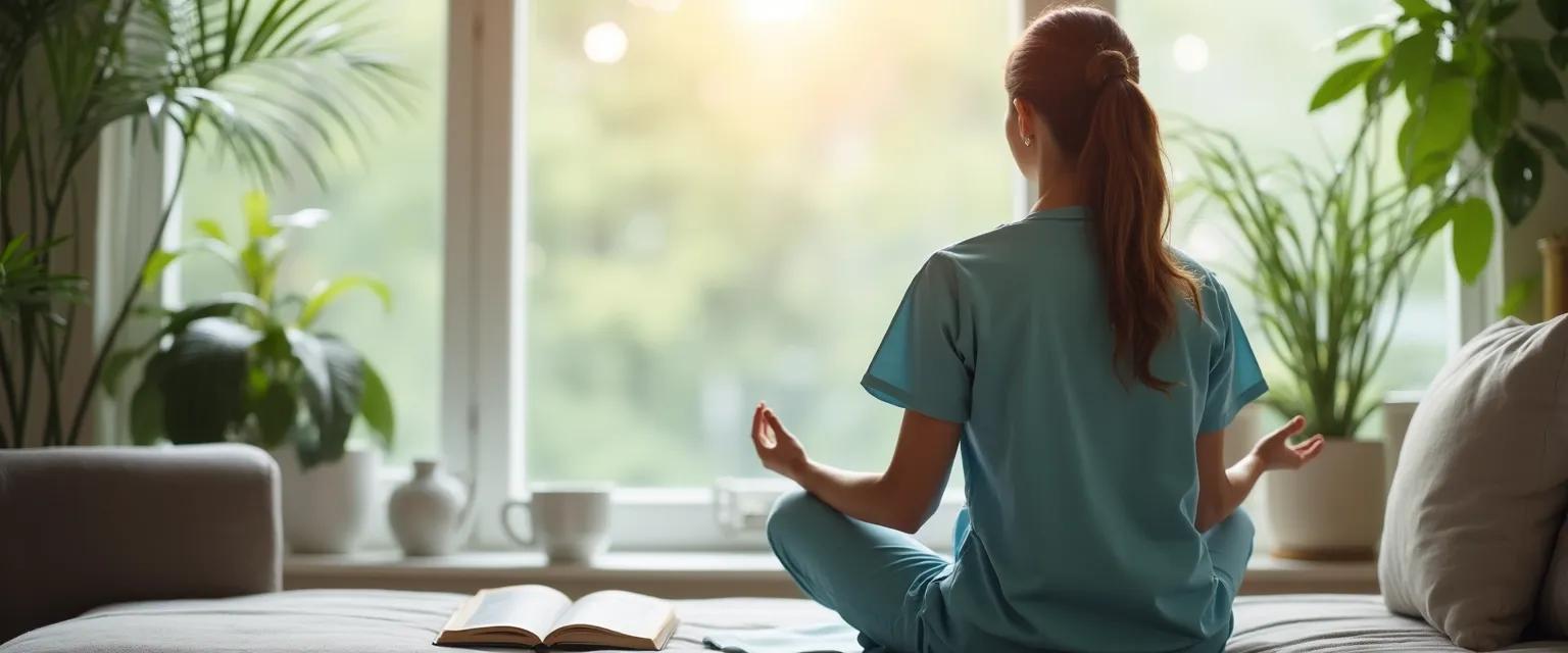 Nurse practicing self-awareness exercises as examples of self-awareness in healthcare settings