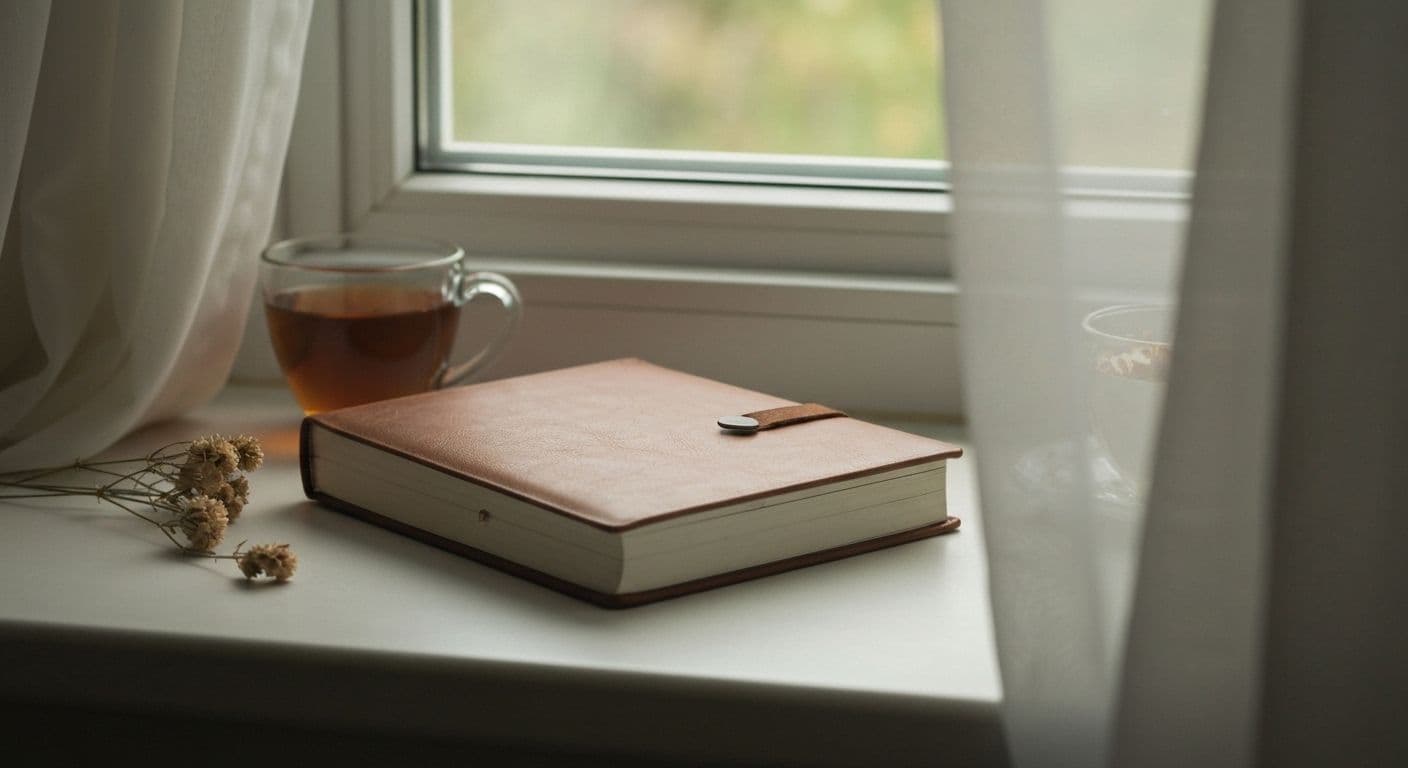 Person writing in a grieving journal with a peaceful, private setting for emotional processing