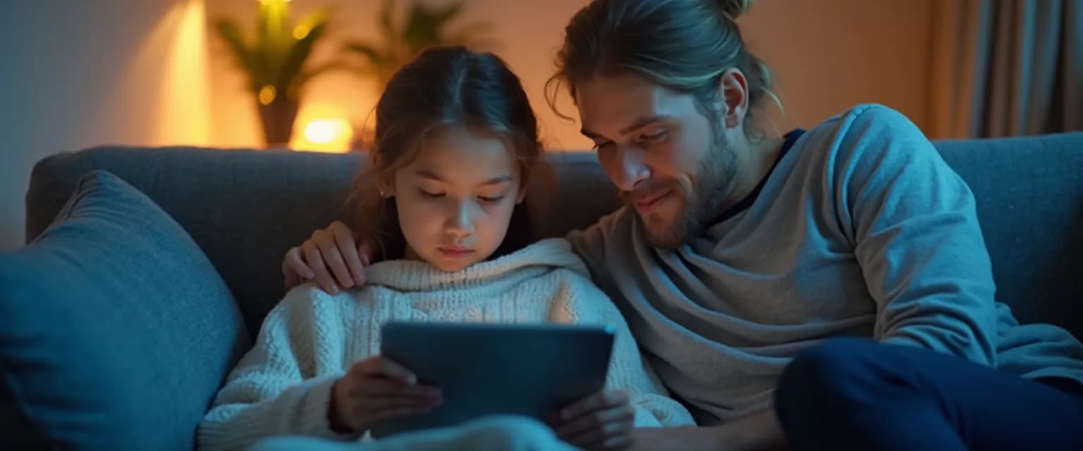 Parent and tween enjoying Mind Yeti mindfulness session together