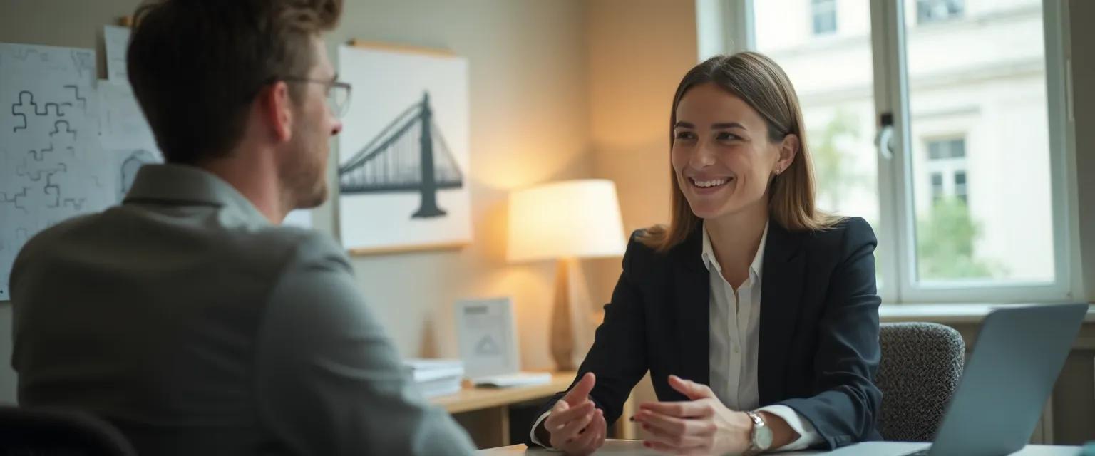 Professionals using emotional intelligence techniques to transform workplace conflict in a business setting