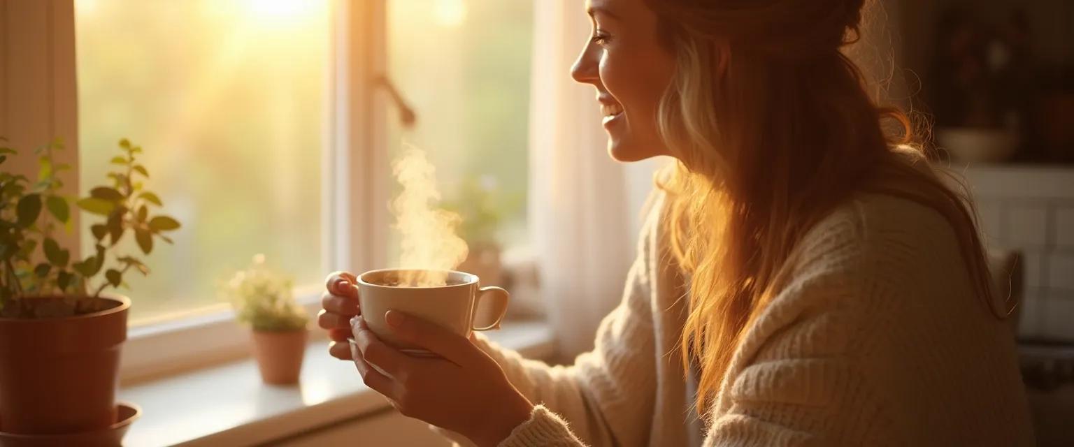 Person practicing tiny joy rituals for being happy during everyday moments