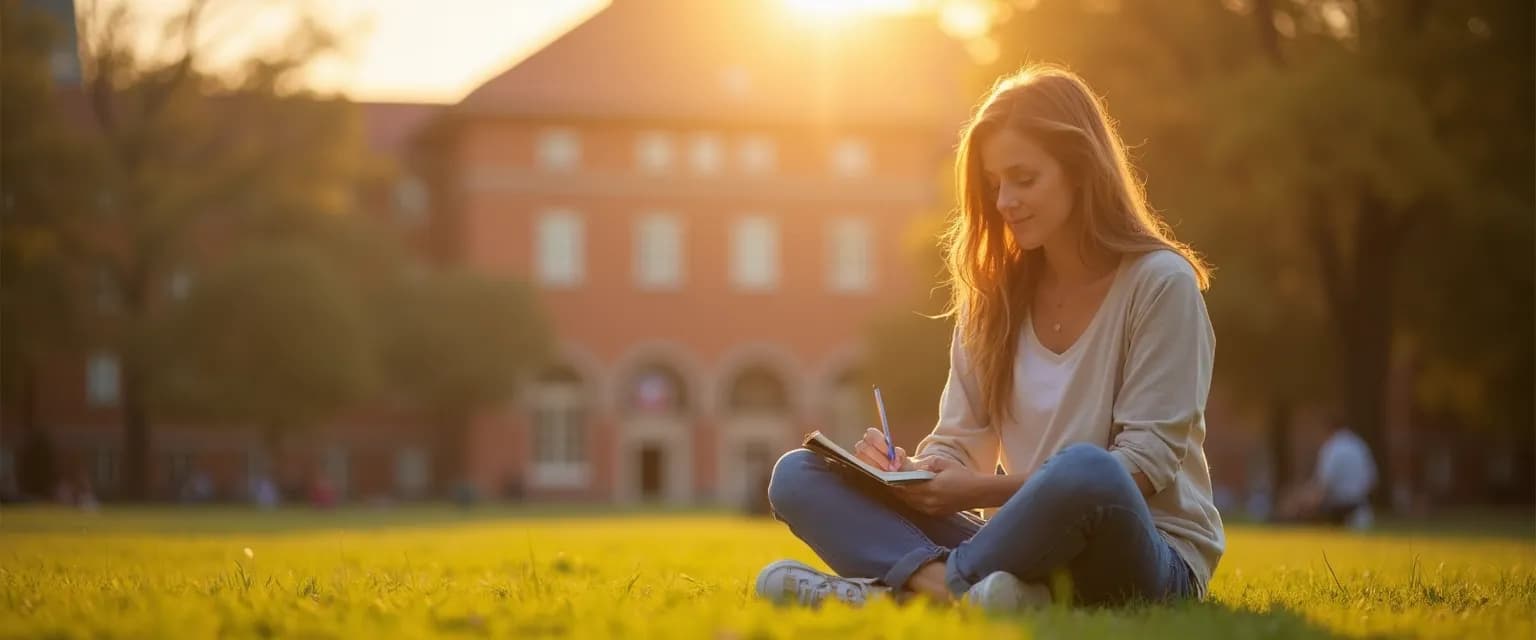 College student practicing self-awareness skills through quick reflection techniques