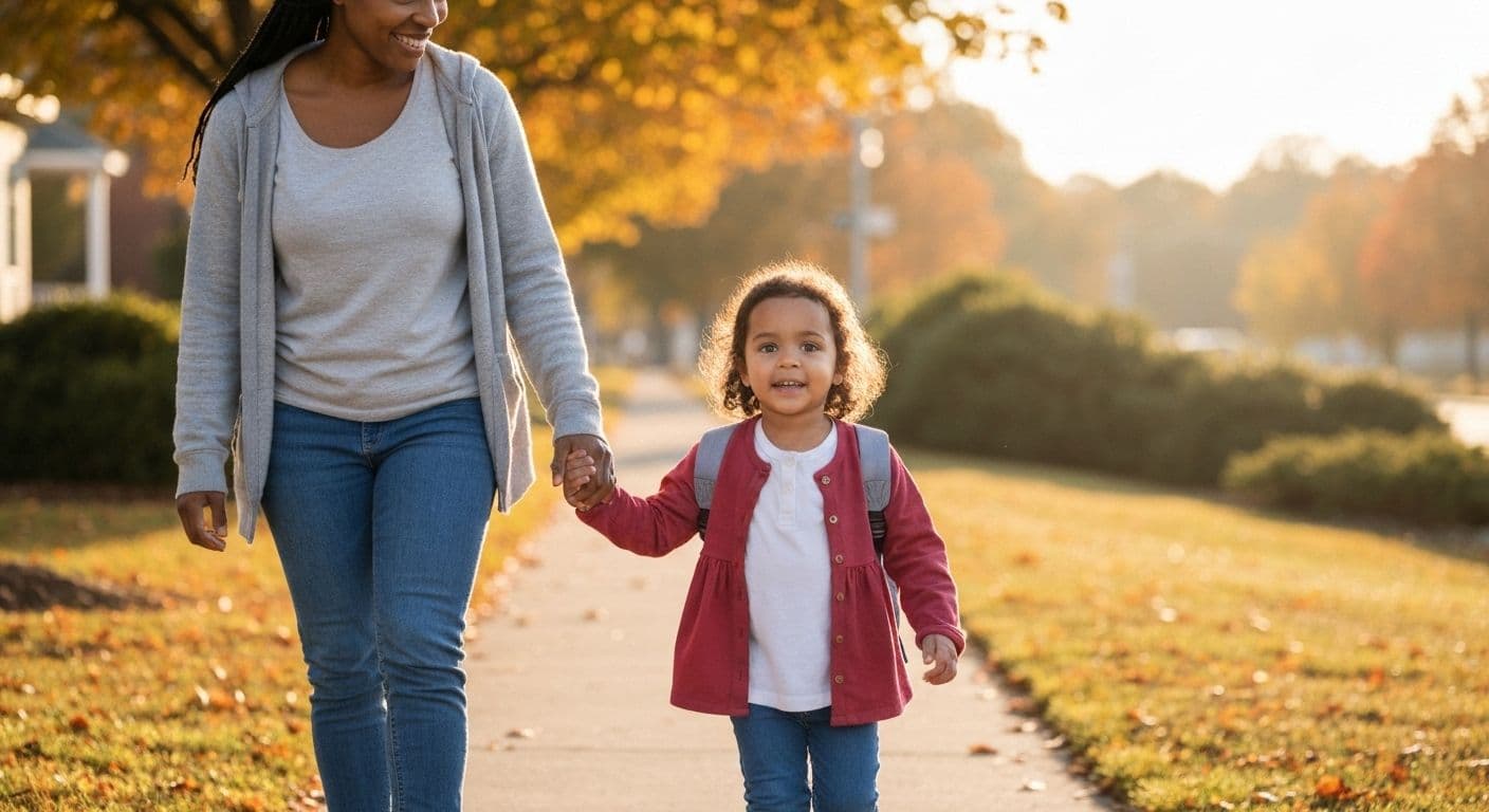 Parent practicing mindfulness activity during school drop-off routine with child in car