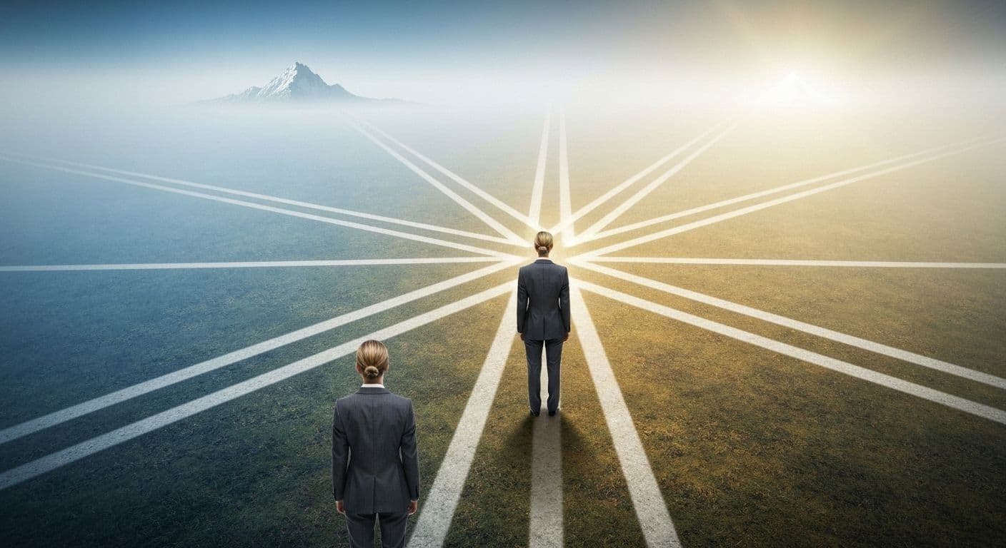 Person visualizing future goals to begin with end in mind and make purposeful daily decisions