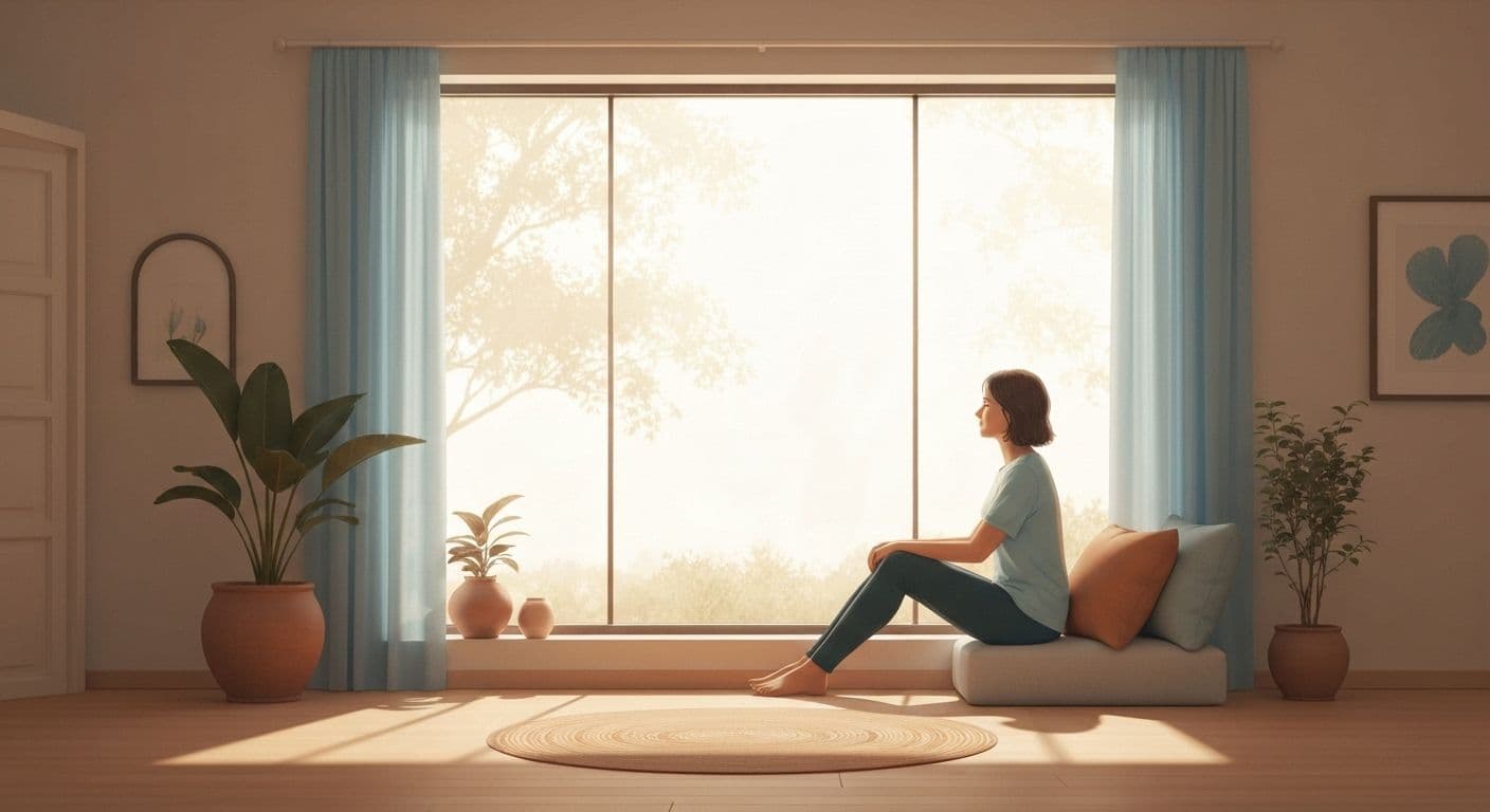 Person sitting peacefully alone by window reflecting on healing after a heartbreak