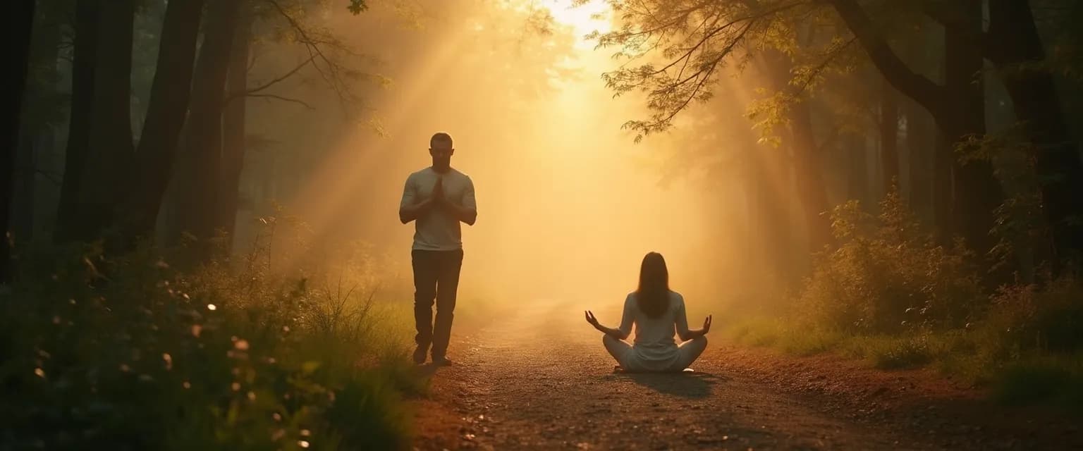 Person practicing mindful Christianity through a prayer walk in nature