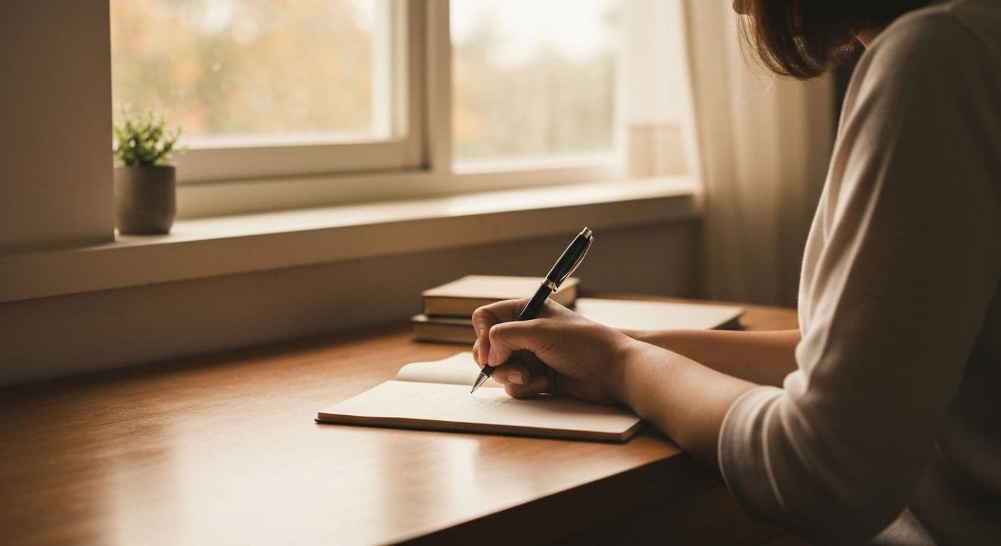 Person writing in journal as advice for someone going through a breakup to find emotional closure