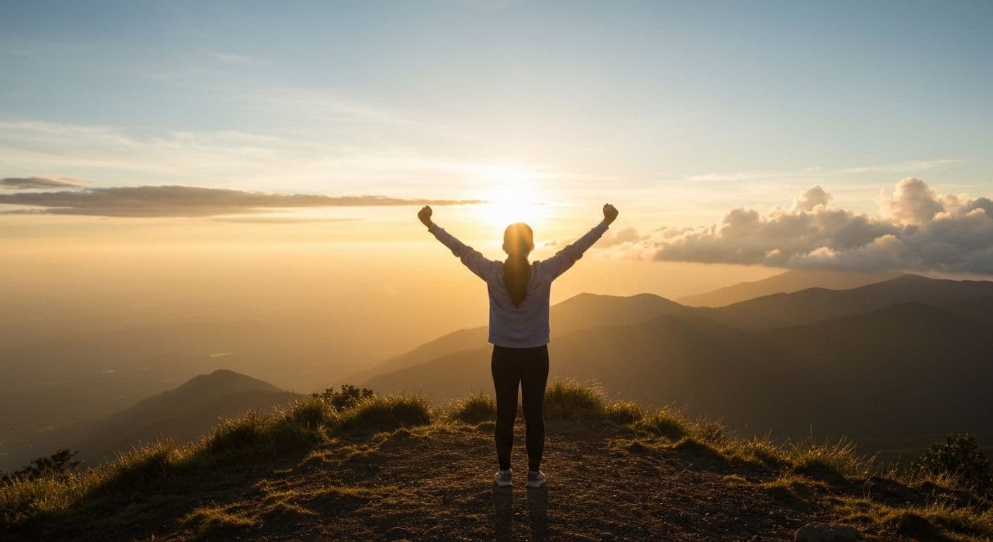 Person writing goal setting post breakup plan in journal with coffee and peaceful morning light