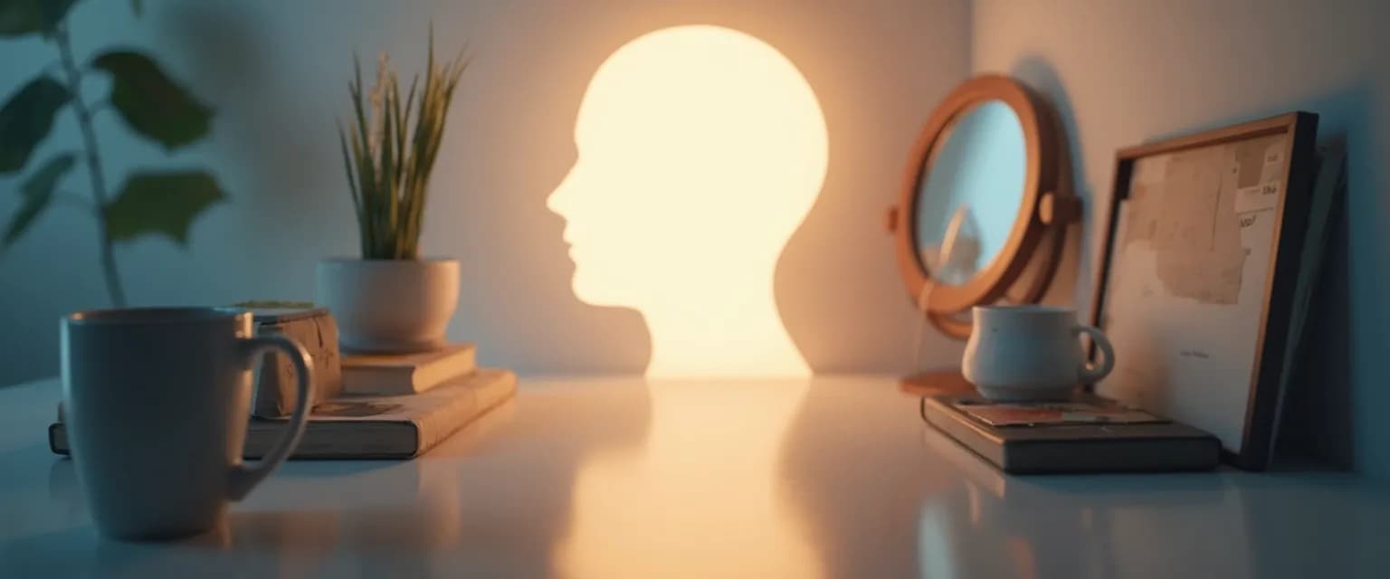 Everyday household objects arranged in a circle representing tools for mental self-awareness