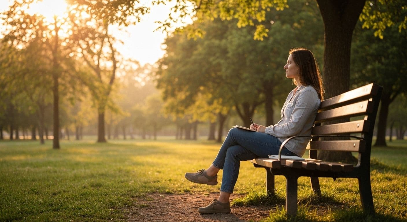 Person reflecting peacefully while processing stages of heartbreak with self-compassion