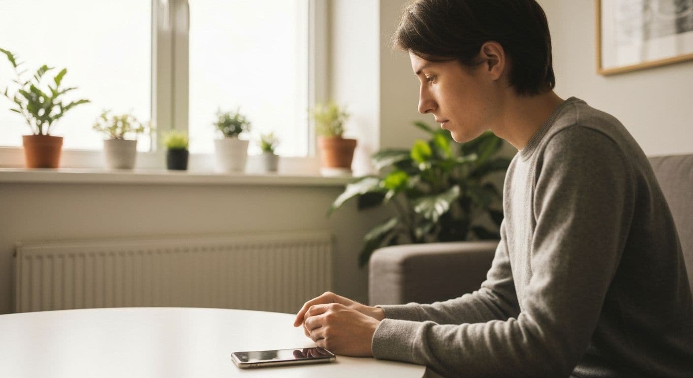 Person confidently using smartphone to set healthy digital boundaries for heartbreak help and emotional healing