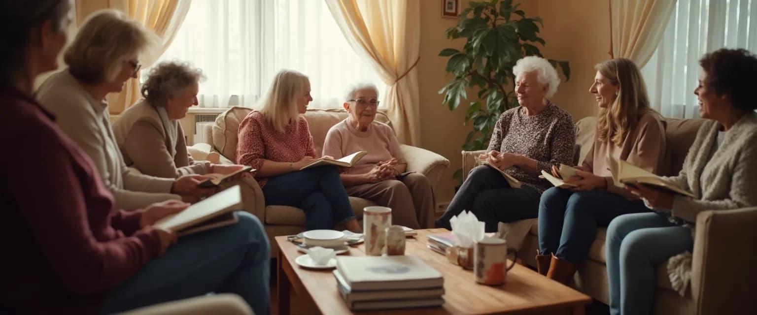 Group of people discussing GriefShare books in a supportive book club setting