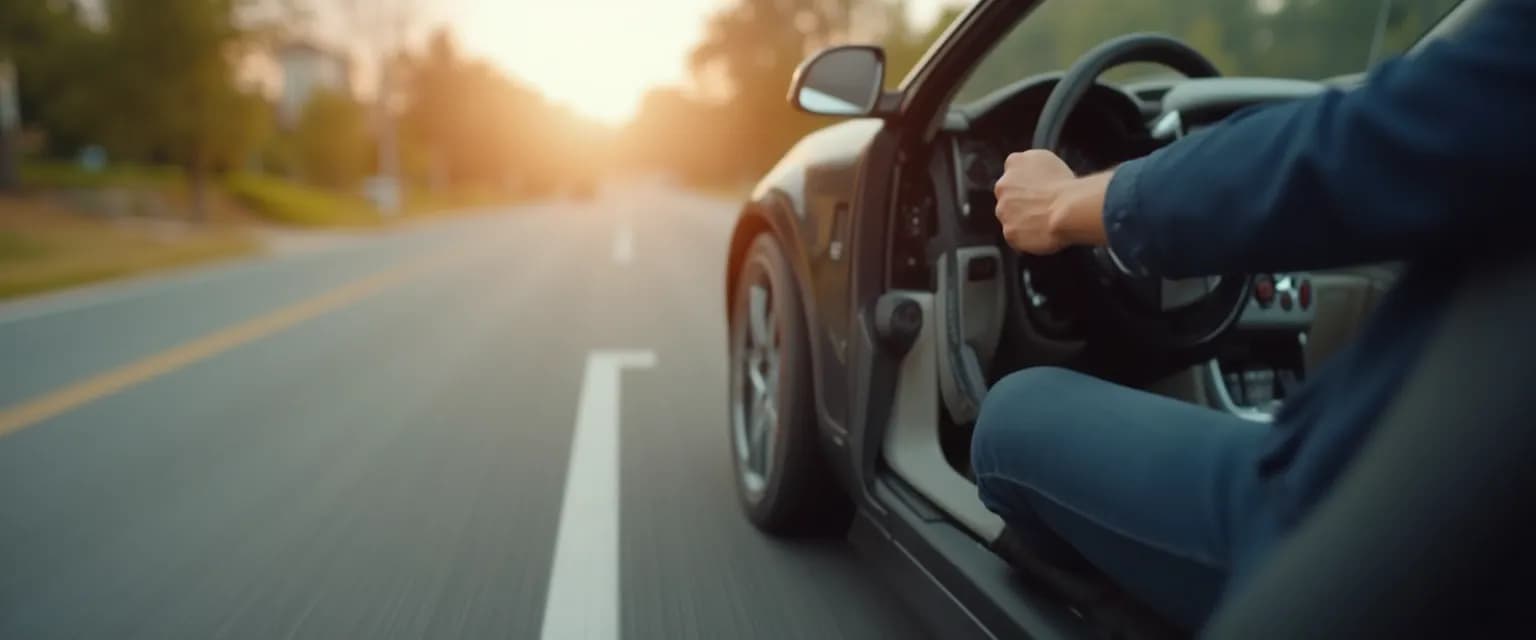 Driver mindfully navigating a speed bump to mind the bump and prevent vehicle damage