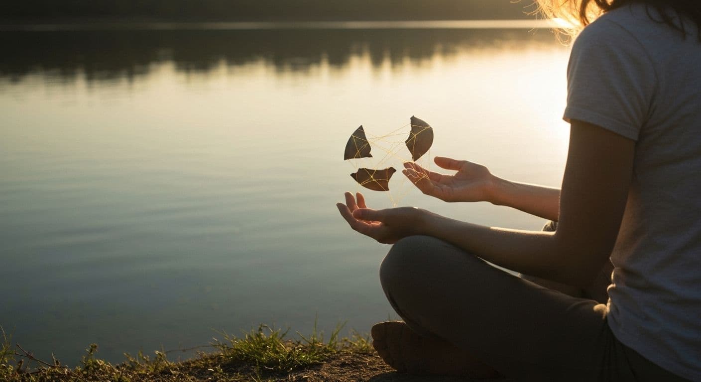 Person practicing you are enough heartbreak healing and becoming whole through authentic self-reflection and mindful daily practices