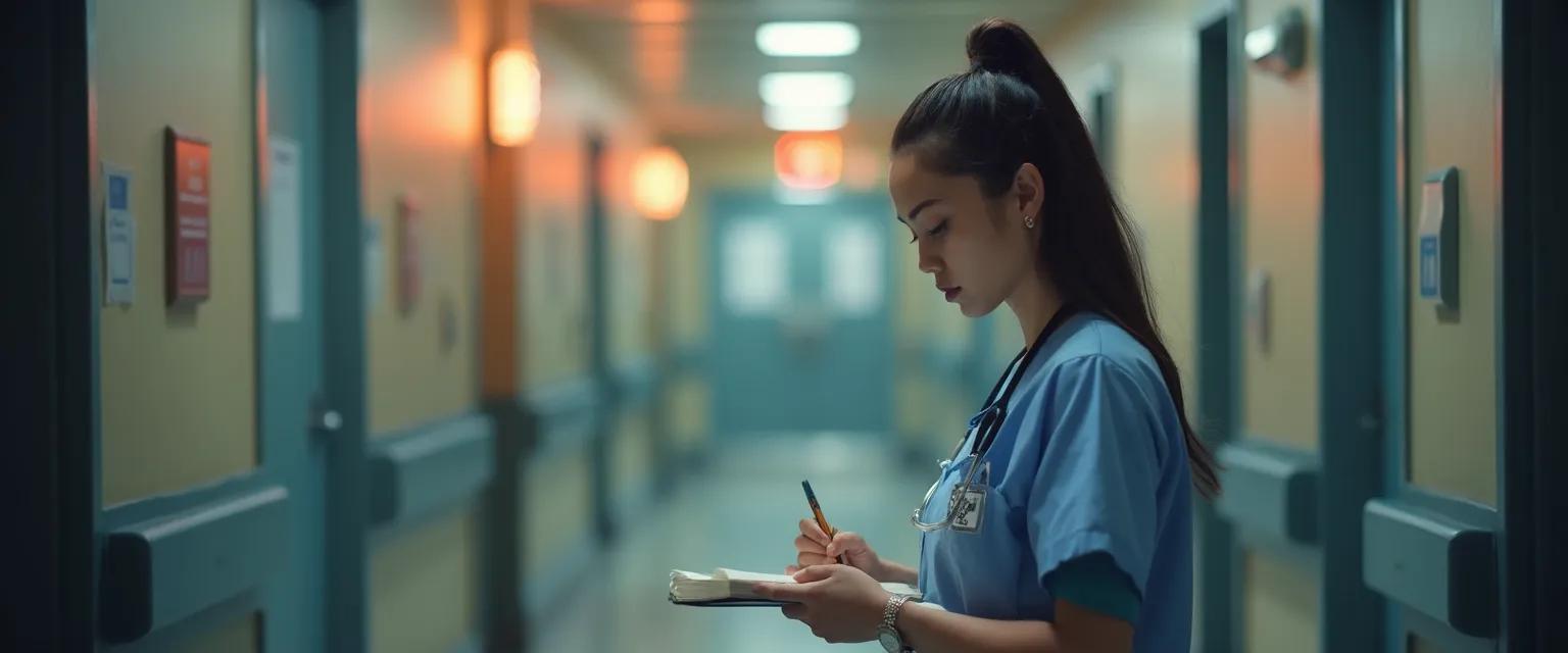 Emergency nurse practicing self-awareness exercises during patient communication