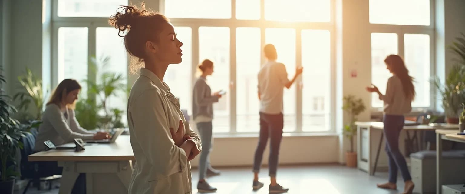 Professional taking a quick microbreak to boost employee wellbeing at work