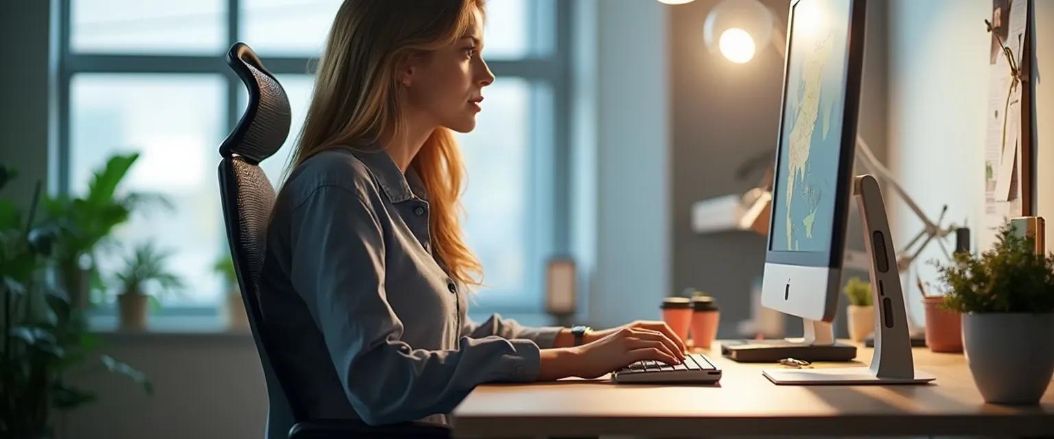 Ergonomically arranged desk setup promoting wellbeing at the workplace