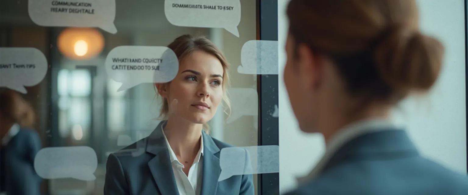 Professional using self awareness communication skills during a workplace meeting