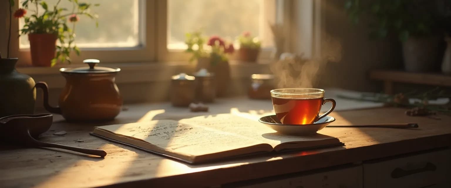 Person writing at kitchen table using grief writing prompts inspired by cooking