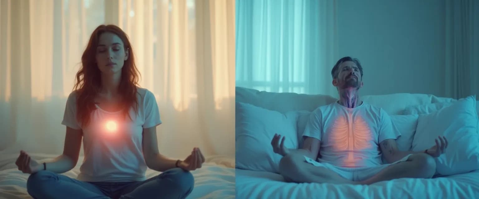 Person practicing mindfulness for anxiety through breathing and muscle relaxation techniques