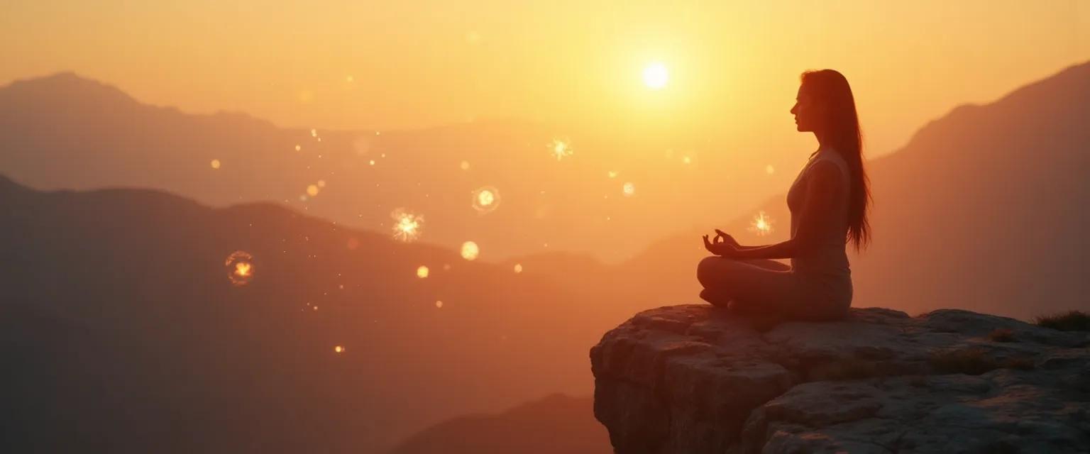 Woman practicing morning ritual looking peaceful while alone but happy